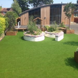 Outdoor learning area installed with artificial turf